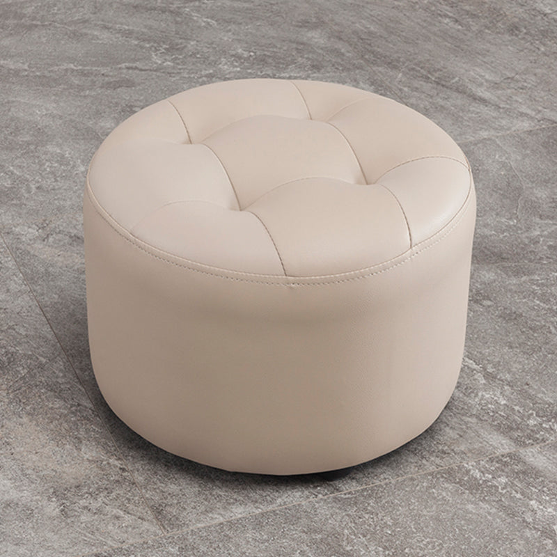Modern Pouf Ottoman Faux Leather Upholstered Tufted Solid Color Cylinder Shape Ottoman Light Grey 1 Piece Clearhalo 'furn' 'furn_ottomans_poufs' 'Furniture' 'Living Room Furniture' 'Ottomans & Poufs' 'ottomans_poufs' 6255311