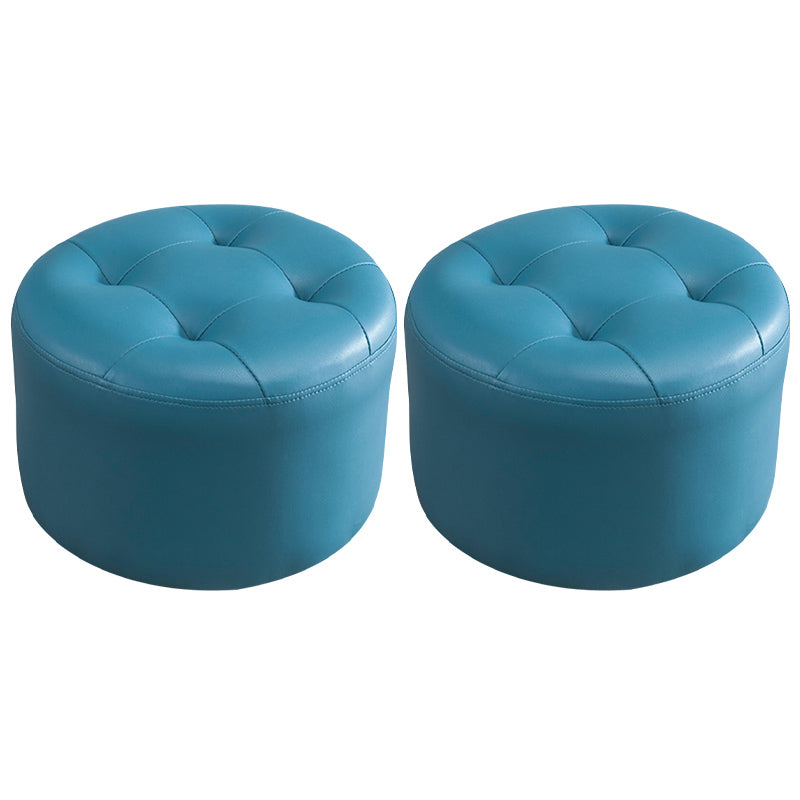 Modern Pouf Ottoman Faux Leather Upholstered Tufted Solid Color Cylinder Shape Ottoman Peacock Blue 2 Piece Set Clearhalo 'furn' 'furn_ottomans_poufs' 'Furniture' 'Living Room Furniture' 'Ottomans & Poufs' 'ottomans_poufs' 6255315