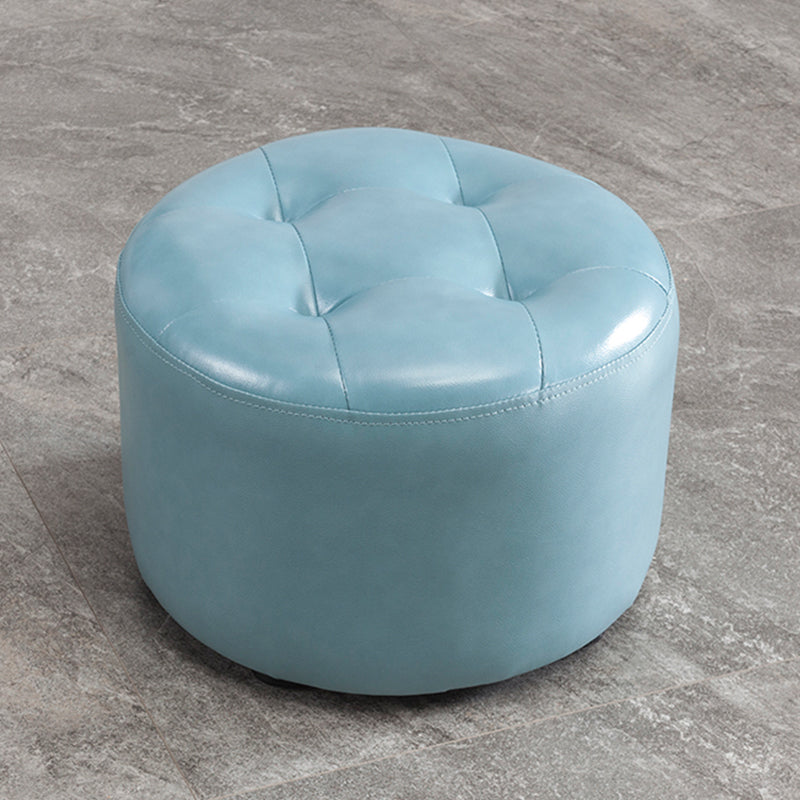 Modern Pouf Ottoman Faux Leather Upholstered Tufted Solid Color Cylinder Shape Ottoman Light Blue 1 Piece Clearhalo 'furn' 'furn_ottomans_poufs' 'Furniture' 'Living Room Furniture' 'Ottomans & Poufs' 'ottomans_poufs' 6255317