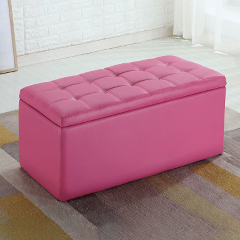 Modern Pouf Ottoman Faux Leather Upholstered Tufted Rectangle Ottoman with Storage Rose Red 1 Piece Clearhalo 'furn' 'furn_ottomans_poufs' 'Furniture' 'Living Room Furniture' 'Ottomans & Poufs' 'ottomans_poufs' 6255352