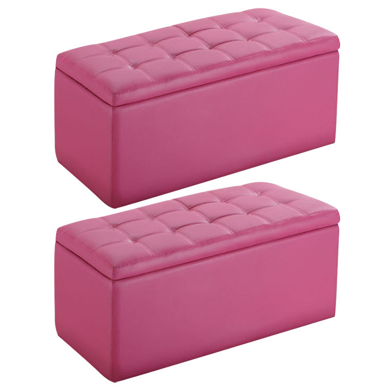 Modern Pouf Ottoman Faux Leather Upholstered Tufted Rectangle Ottoman with Storage Rose Red 2 Piece Set Clearhalo 'furn' 'furn_ottomans_poufs' 'Furniture' 'Living Room Furniture' 'Ottomans & Poufs' 'ottomans_poufs' 6255353