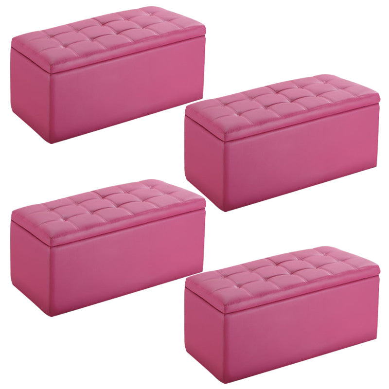 Modern Pouf Ottoman Faux Leather Upholstered Tufted Rectangle Ottoman with Storage Rose Red 4 Piece Set Clearhalo 'furn' 'furn_ottomans_poufs' 'Furniture' 'Living Room Furniture' 'Ottomans & Poufs' 'ottomans_poufs' 6255354
