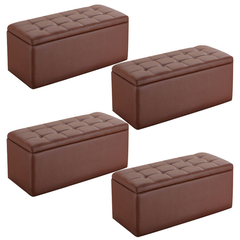 Modern Pouf Ottoman Faux Leather Upholstered Tufted Rectangle Ottoman with Storage Light Brown 4 Piece Set Clearhalo 'furn' 'furn_ottomans_poufs' 'Furniture' 'Living Room Furniture' 'Ottomans & Poufs' 'ottomans_poufs' 6255357
