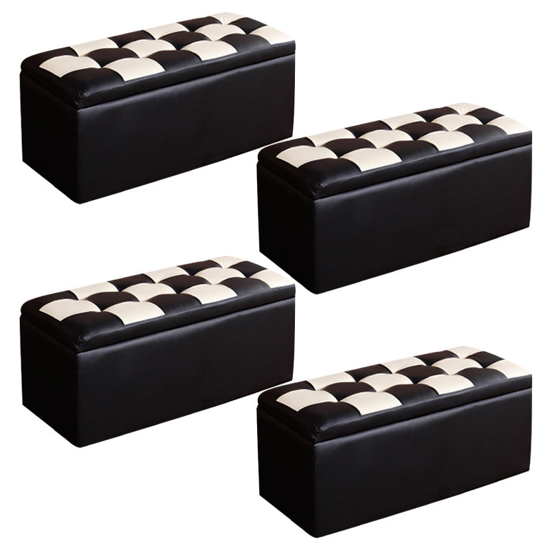 Modern Pouf Ottoman Faux Leather Upholstered Tufted Rectangle Ottoman with Storage Black White 4 Piece Set Clearhalo 'furn' 'furn_ottomans_poufs' 'Furniture' 'Living Room Furniture' 'Ottomans & Poufs' 'ottomans_poufs' 6255360