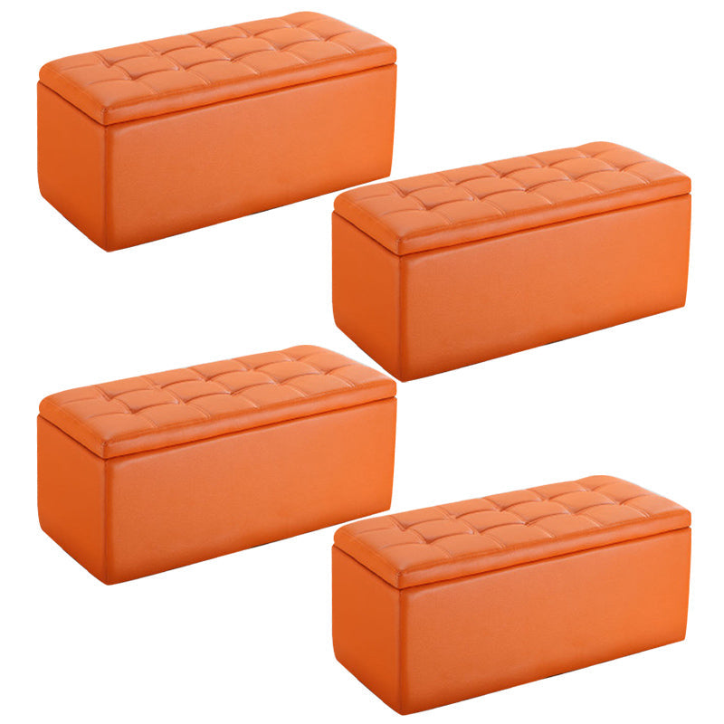 Modern Pouf Ottoman Faux Leather Upholstered Tufted Rectangle Ottoman with Storage Orange-Red 4 Piece Set Clearhalo 'furn' 'furn_ottomans_poufs' 'Furniture' 'Living Room Furniture' 'Ottomans & Poufs' 'ottomans_poufs' 6255366