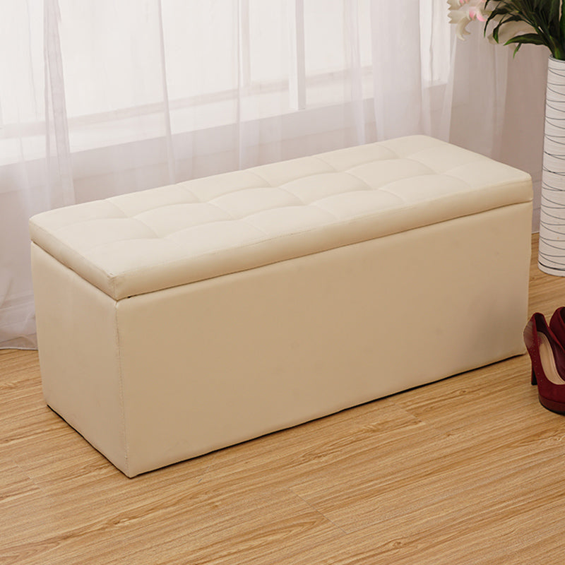 Modern Pouf Ottoman Faux Leather Upholstered Tufted Rectangle Ottoman with Storage Off-White 1 Piece Clearhalo 'furn' 'furn_ottomans_poufs' 'Furniture' 'Living Room Furniture' 'Ottomans & Poufs' 'ottomans_poufs' 6255367