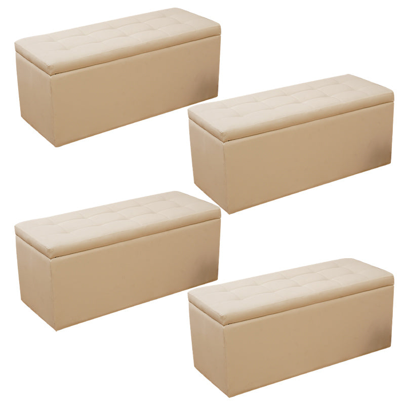 Modern Pouf Ottoman Faux Leather Upholstered Tufted Rectangle Ottoman with Storage Off-White 4 Piece Set Clearhalo 'furn' 'furn_ottomans_poufs' 'Furniture' 'Living Room Furniture' 'Ottomans & Poufs' 'ottomans_poufs' 6255369