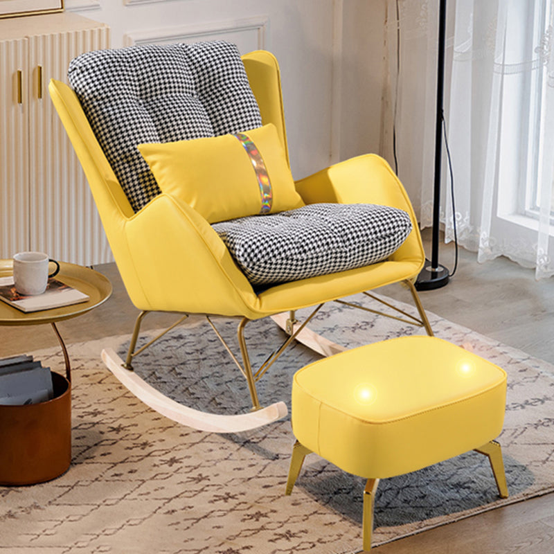 Modern Style Rocking Chair Metal Frame Doll Cotton Filling Cushion Wingback Rocker Chair Rocking Chair with Ottomans Yellow Clearhalo 'Chairs & Seating' 'furn' 'furn_rocking_chairs' 'Furniture' 'Living Room Furniture' 'Rocking Chairs' 'rocking_chairs' 6256152