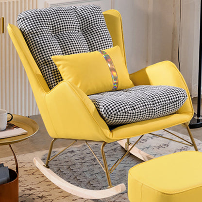 Modern Style Rocking Chair Metal Frame Doll Cotton Filling Cushion Wingback Rocker Chair Rocking Chair Yellow Clearhalo 'Chairs & Seating' 'furn' 'furn_rocking_chairs' 'Furniture' 'Living Room Furniture' 'Rocking Chairs' 'rocking_chairs' 6256153