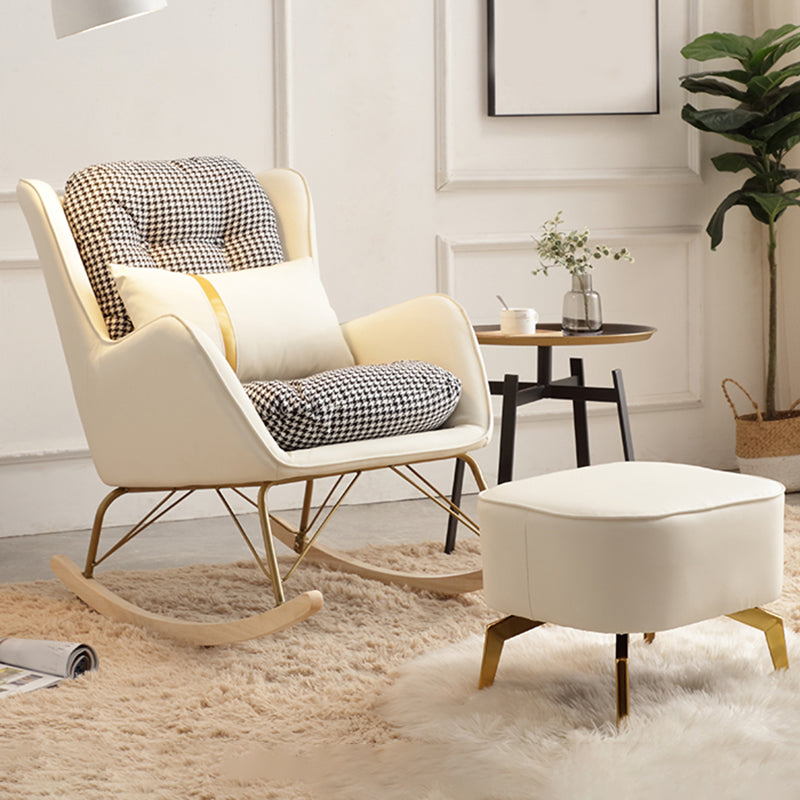 Modern Style Rocking Chair Metal Frame Doll Cotton Filling Cushion Wingback Rocker Chair Rocking Chair with Ottomans Beige Clearhalo 'Chairs & Seating' 'furn' 'furn_rocking_chairs' 'Furniture' 'Living Room Furniture' 'Rocking Chairs' 'rocking_chairs' 6256154