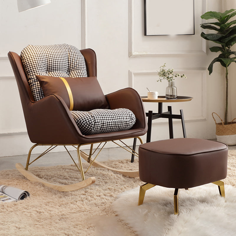 Modern Style Rocking Chair Metal Frame Doll Cotton Filling Cushion Wingback Rocker Chair Rocking Chair with Ottomans Coffee Clearhalo 'Chairs & Seating' 'furn' 'furn_rocking_chairs' 'Furniture' 'Living Room Furniture' 'Rocking Chairs' 'rocking_chairs' 6256155