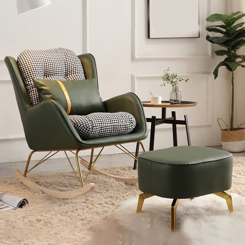 Modern Style Rocking Chair Metal Frame Doll Cotton Filling Cushion Wingback Rocker Chair Rocking Chair with Ottomans Green Clearhalo 'Chairs & Seating' 'furn' 'furn_rocking_chairs' 'Furniture' 'Living Room Furniture' 'Rocking Chairs' 'rocking_chairs' 6256156