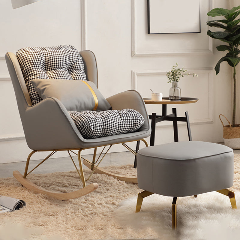 Modern Style Rocking Chair Metal Frame Doll Cotton Filling Cushion Wingback Rocker Chair Rocking Chair with Ottomans Gray Clearhalo 'Chairs & Seating' 'furn' 'furn_rocking_chairs' 'Furniture' 'Living Room Furniture' 'Rocking Chairs' 'rocking_chairs' 6256158