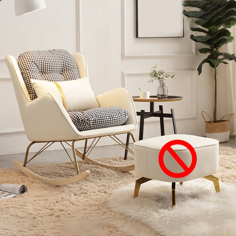 Modern Style Rocking Chair Metal Frame Doll Cotton Filling Cushion Wingback Rocker Chair Rocking Chair Beige Clearhalo 'Chairs & Seating' 'furn' 'furn_rocking_chairs' 'Furniture' 'Living Room Furniture' 'Rocking Chairs' 'rocking_chairs' 6256163