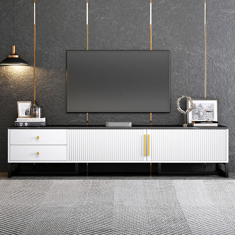 Console multimediale moderna per TV in marmo con contenitore chiuso e gambe in metallo per soggiorno