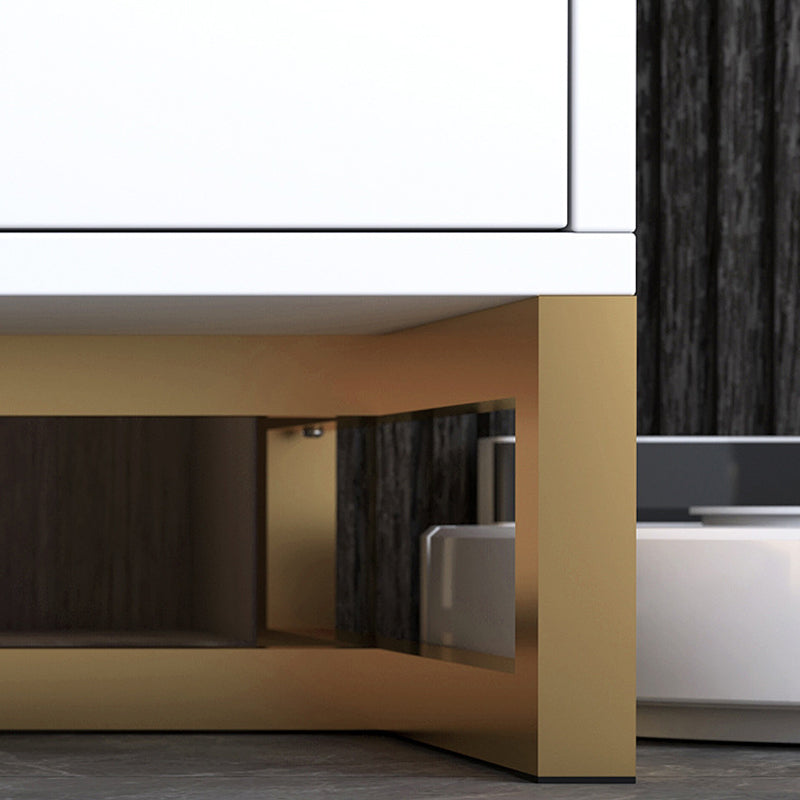 Console multimediale moderna per TV in marmo con contenitore chiuso e gambe in metallo per soggiorno
