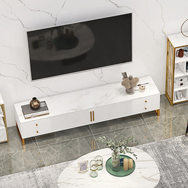 Console multimediale moderna per TV in marmo con contenitore chiuso e gambe in metallo per soggiorno