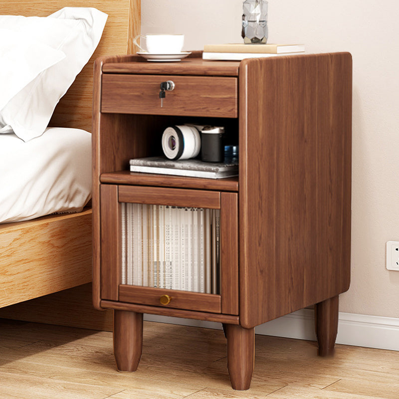1 Drawer Contemporary Night Table 1 Door Nightstand with Legs ,21.7" Tall Nut-Brown 1 Piece Clearhalo 'Bedroom Furniture' 'furn' 'furn_night_stand' 'Furniture' 'night_stand' 'Nightstands' 6256547