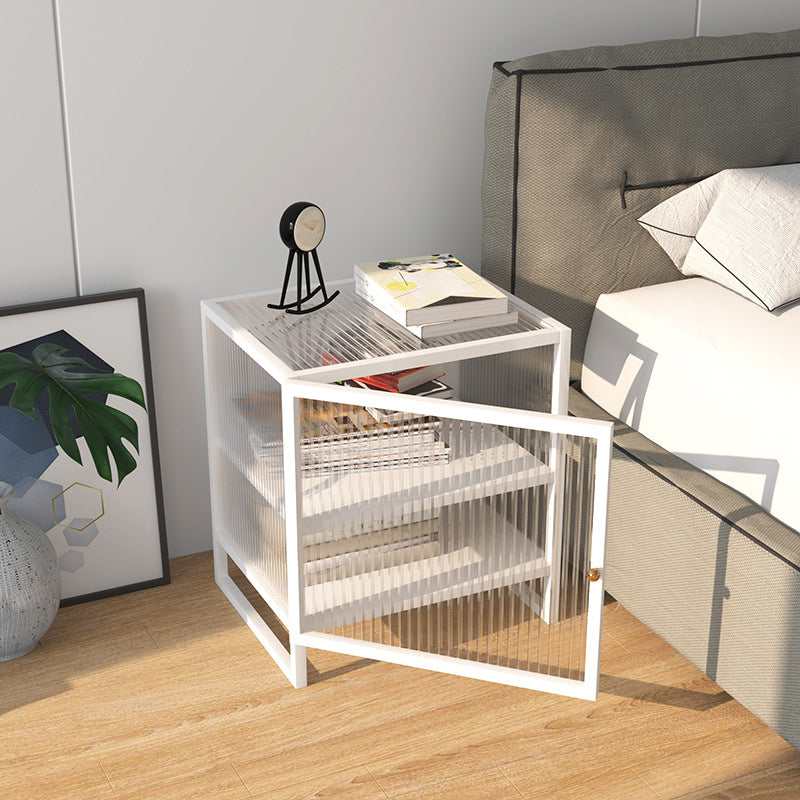 Mesa de nocturna de vidrio nocturno de metal contemporáneo con 1 puerta, 21.7 "de alto