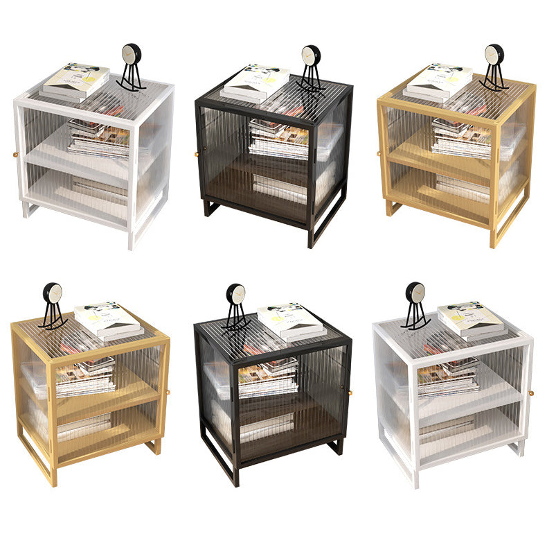 Mesa de nocturna de vidrio nocturno de metal contemporáneo con 1 puerta, 21.7 "de alto