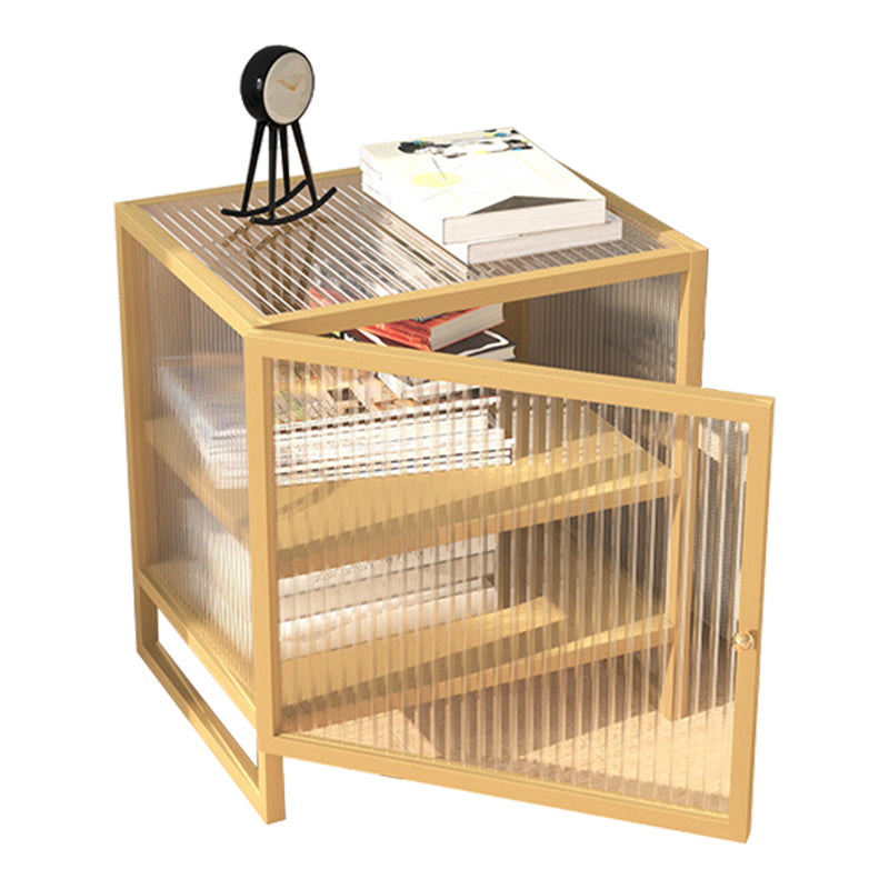 Mesa de nocturna de vidrio nocturno de metal contemporáneo con 1 puerta, 21.7 "de alto