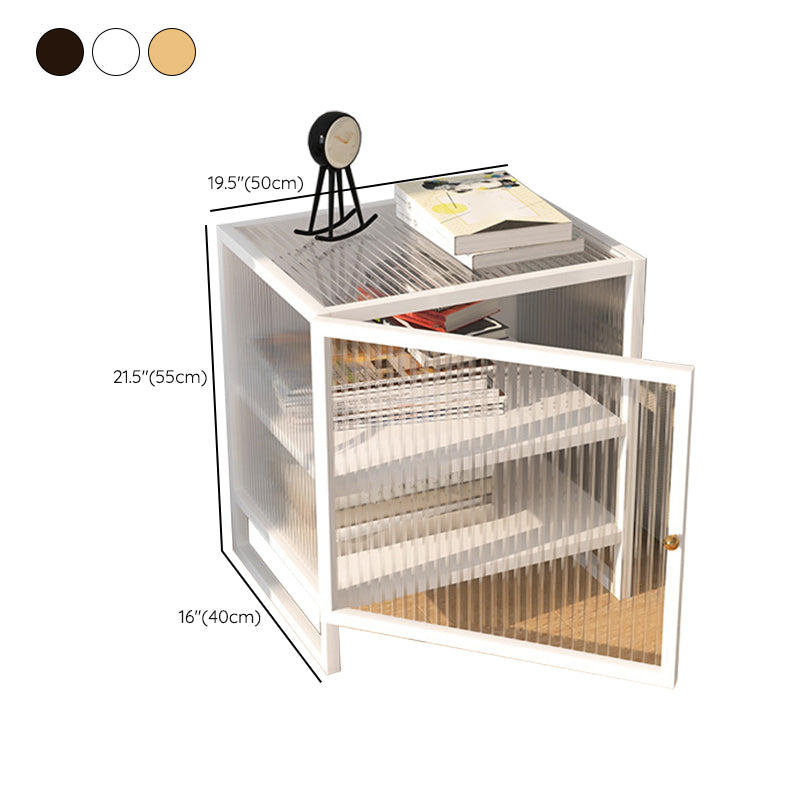 Mesa de nocturna de vidrio nocturno de metal contemporáneo con 1 puerta, 21.7 "de alto