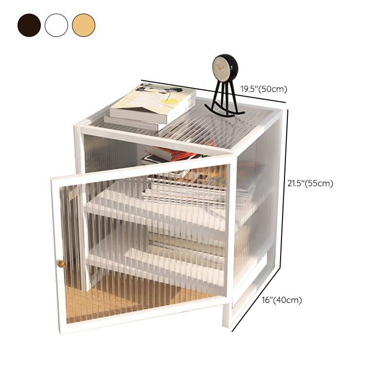 Mesa de nocturna de vidrio nocturno de metal contemporáneo con 1 puerta, 21.7 "de alto