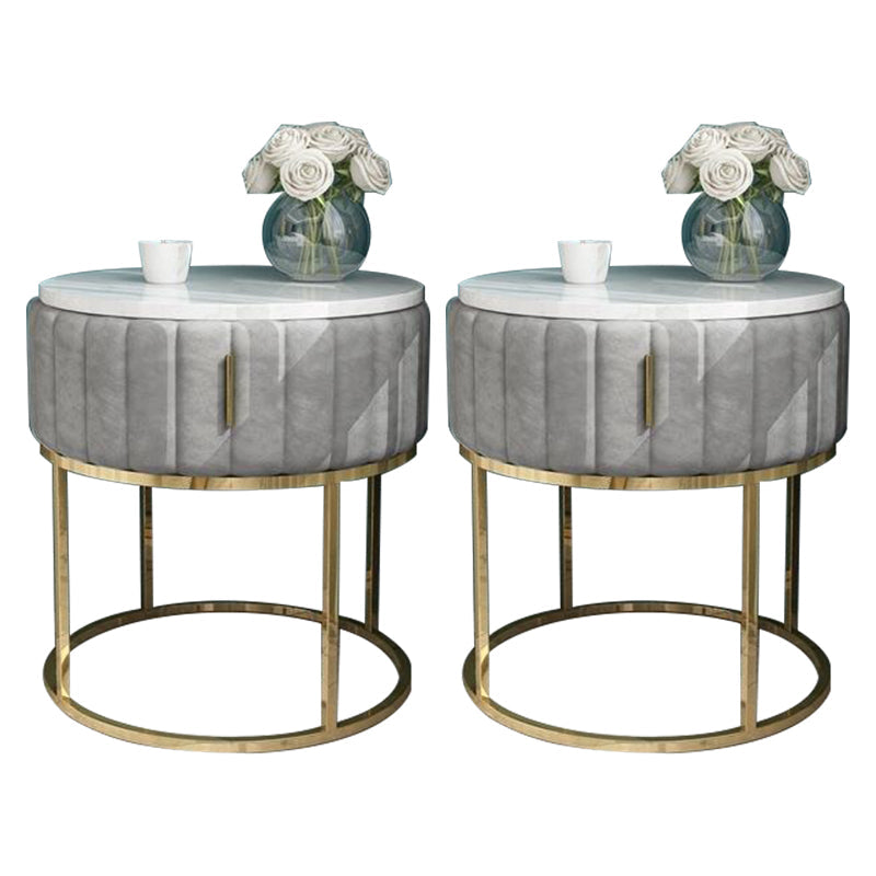 16"W X 20"H Modern Night Table Stone Accent Table Nightstand with 1-drawer Grey Round 2 Piece Set Clearhalo 'Bedroom Furniture' 'furn' 'furn_night_stand' 'Furniture' 'night_stand' 'Nightstands' 6256621