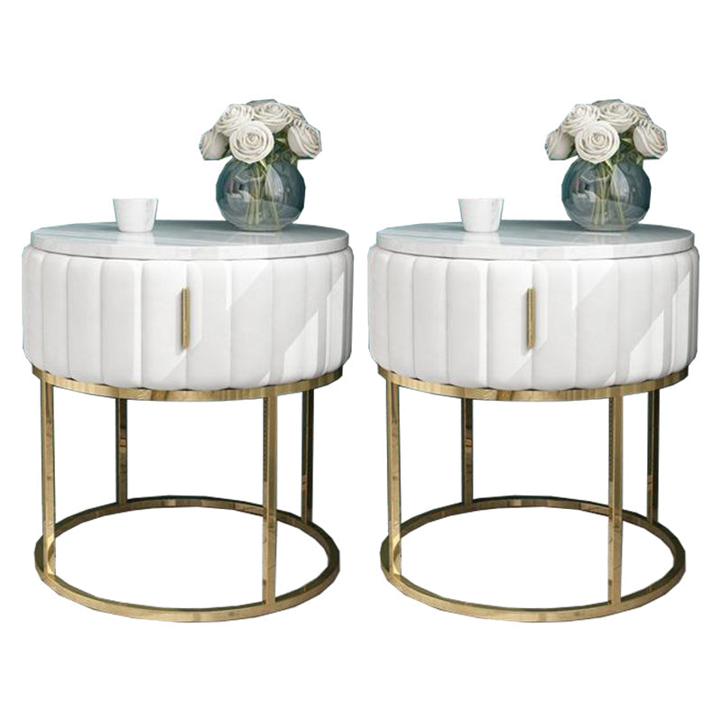 16"W X 20"H Modern Night Table Stone Accent Table Nightstand with 1-drawer White Round 2 Piece Set Clearhalo 'Bedroom Furniture' 'furn' 'furn_night_stand' 'Furniture' 'night_stand' 'Nightstands' 6256622