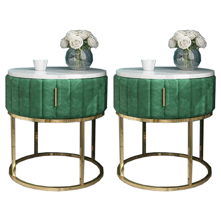 16"W X 20"H Modern Night Table Stone Accent Table Nightstand with 1-drawer Green Round 2 Piece Set Clearhalo 'Bedroom Furniture' 'furn' 'furn_night_stand' 'Furniture' 'night_stand' 'Nightstands' 6256624