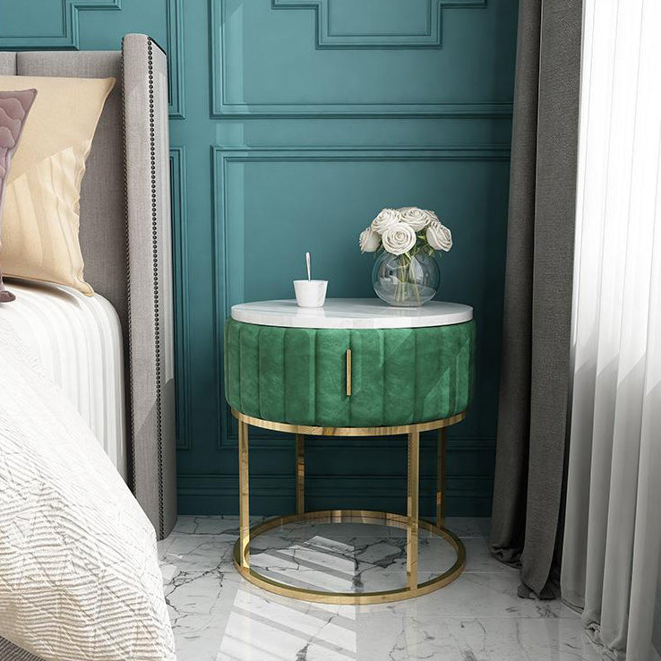 16"W X 20"H Modern Night Table Stone Accent Table Nightstand with 1-drawer Green Round 1 Piece Clearhalo 'Bedroom Furniture' 'furn' 'furn_night_stand' 'Furniture' 'night_stand' 'Nightstands' 6256625