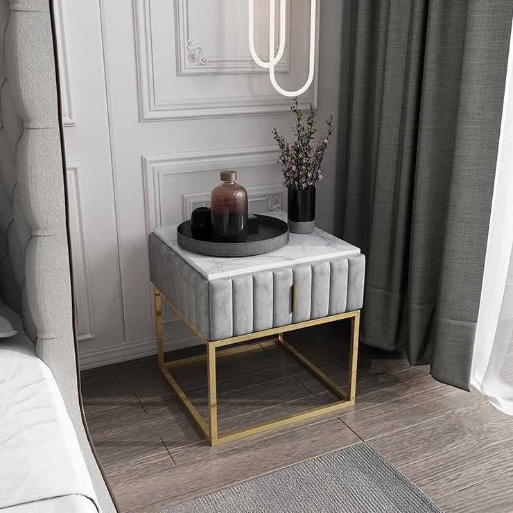 16"W X 20"H Modern Night Table Stone Accent Table Nightstand with 1-drawer Grey Cube 1 Piece Clearhalo 'Bedroom Furniture' 'furn' 'furn_night_stand' 'Furniture' 'night_stand' 'Nightstands' 6256626