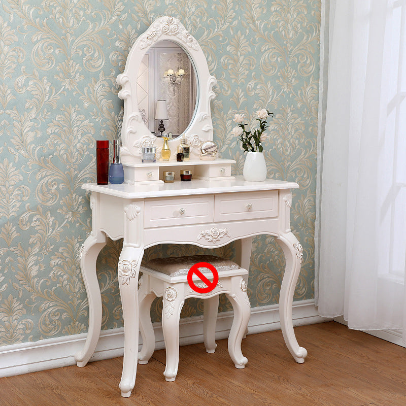 Victorian Mirrored Makeup Dressing Table Wood Stool Set in White Makeup Vanity & Mirror Clearhalo 'Bedroom Furniture' 'furn' 'furn_makeup_vanities' 'Furniture' 'Makeup Vanities' 'makeup_vanities' 6256678