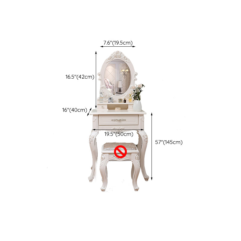 Victorian Mirrored Makeup Dressing Table Wood Stool Set in White Clearhalo 'Bedroom Furniture' 'furn' 'furn_makeup_vanities' 'Furniture' 'Makeup Vanities' 'makeup_vanities' 6256679
