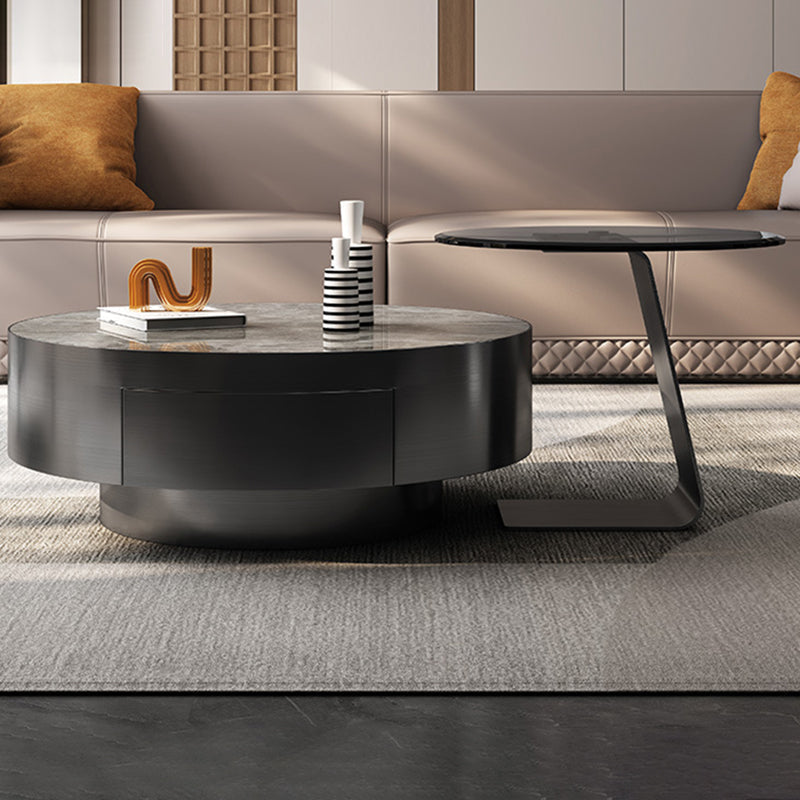 Tavolino da cocktail Glam Drum Slate con tavolino rotondo singolo con cassetto
