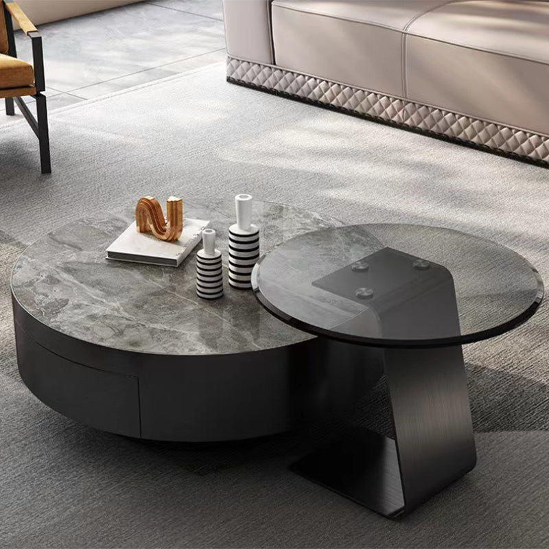 Tavolino da cocktail Glam Drum Slate con tavolino rotondo singolo con cassetto