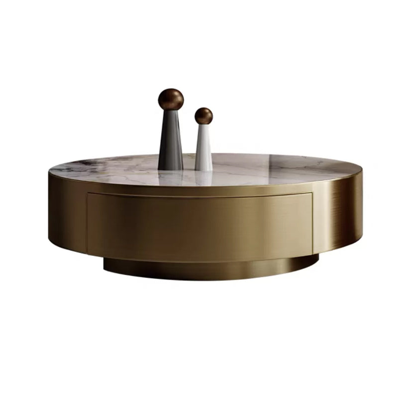 Tavolino da cocktail Glam Drum Slate con tavolino rotondo singolo con cassetto