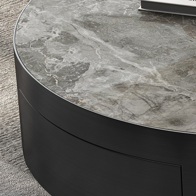Tavolino da cocktail Glam Drum Slate con tavolino rotondo singolo con cassetto
