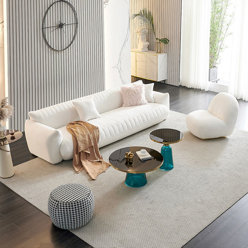 Modern 28.74" H Wool Recessed Arm Sofa in White for Living Room