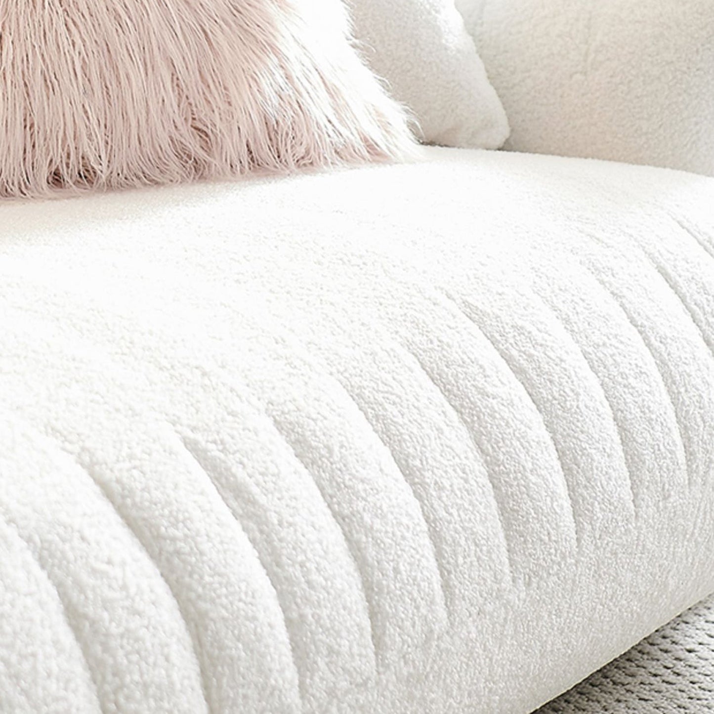 Modern 28.74" H Wool Recessed Arm Sofa in White for Living Room