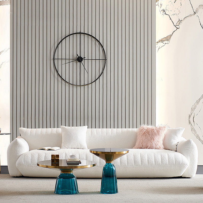 Modern 28.74" H Wool Recessed Arm Sofa in White for Living Room