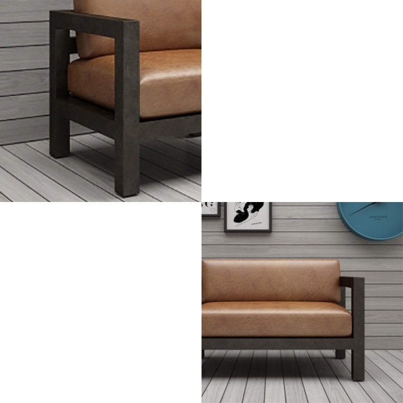 Divano in pelle marrone contemporanea con piazza nera in ferro per appartamento