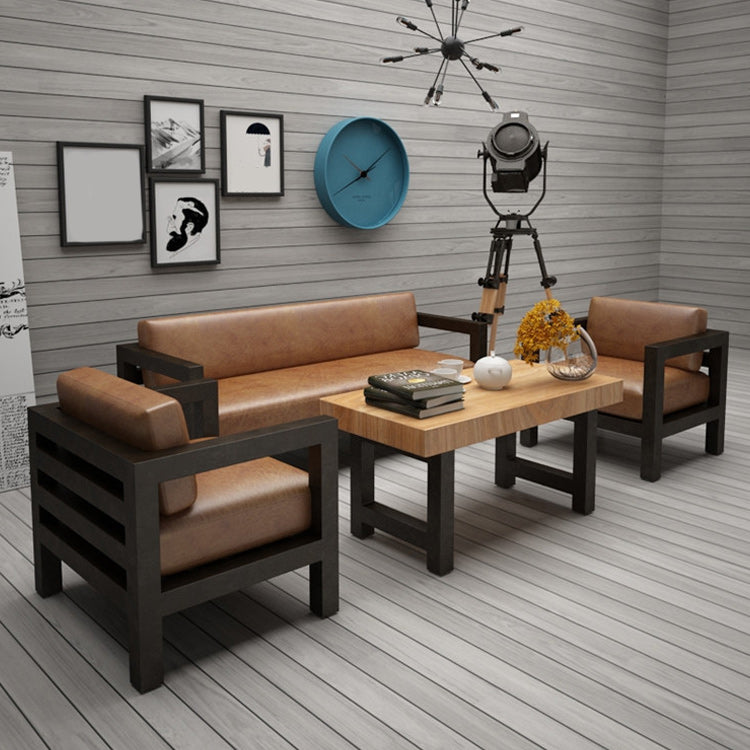 Divano in pelle marrone contemporanea con piazza nera in ferro per appartamento