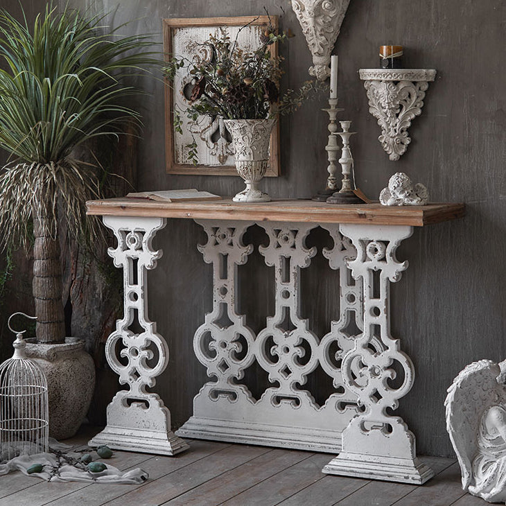 Wood Rectangle Console Table Distressed Accent Table for Hall