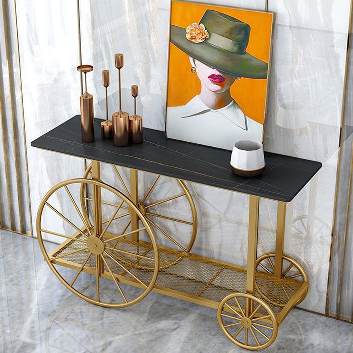 現代の鉄コンソールソファテーブル長方形の大理石のアクセントテーブルとホールの棚付き