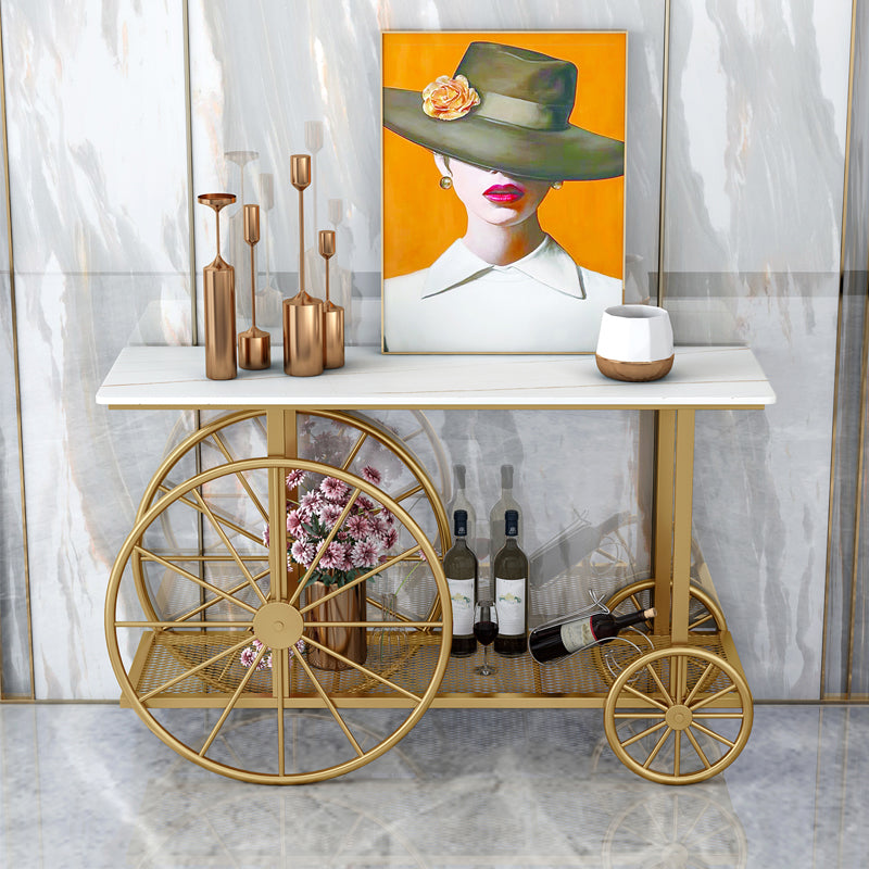 現代の鉄コンソールソファテーブル長方形の大理石のアクセントテーブルとホールの棚付き