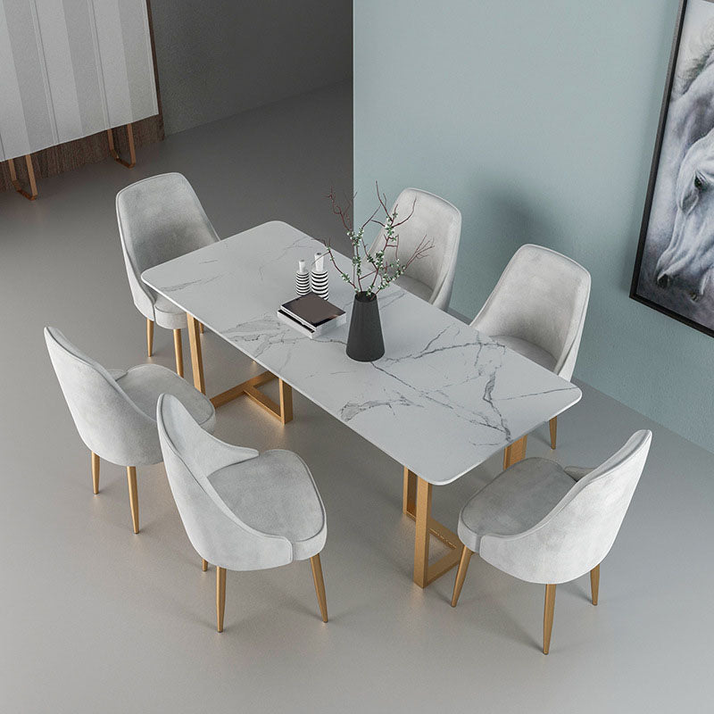 Modern Dining Set with Velvet Chairs 1/4/5/7 Pieces Dinette Set 7 Pieces: Table, 6 Grey Chairs Clearhalo 'Dining Room Sets' 'Dining Tables & Seating' 'dining_room_set' 'furn' 'furn_dining_room_set' 'Furniture' 'Kitchen & Dining Furniture' 6262540