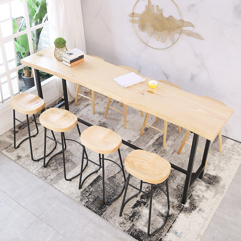 Metal Base Bar Table Rectangular Wood Top Bistro Pub Table for Bar 78.7"L x 17.7"W x 41.3"H Natural Without Chairs Clearhalo 'Bar Furniture' 'Bar Tables' 'bar_tables' 'furn' 'furn_bar_tables' 'Furniture' 'Kitchen & Dining Furniture' 6262555