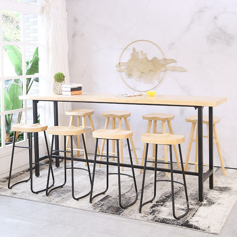 Metal Base Bar Table Rectangular Wood Top Bistro Pub Table for Bar 70.9"L x 17.7"W x 41.3"H Natural Without Chairs Clearhalo 'Bar Furniture' 'Bar Tables' 'bar_tables' 'furn' 'furn_bar_tables' 'Furniture' 'Kitchen & Dining Furniture' 6262556