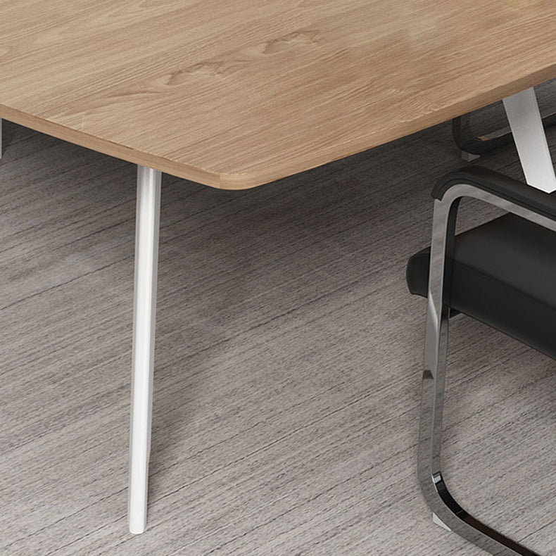 Artificial Wood Writing Desk Curved Industrial Office Desk in White and Natural Clearhalo 'furn' 'furn_office_desk' 'Furniture' 'Office Desks' 'Office Furniture' 'office_desk' 6262621